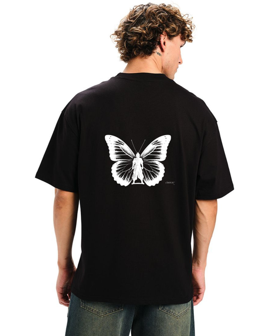 ThreadVerse | Samurai Moth Oversized T-Shirt | Anime Streetwear | Unisex Black Graphic Tee | DTF Printed