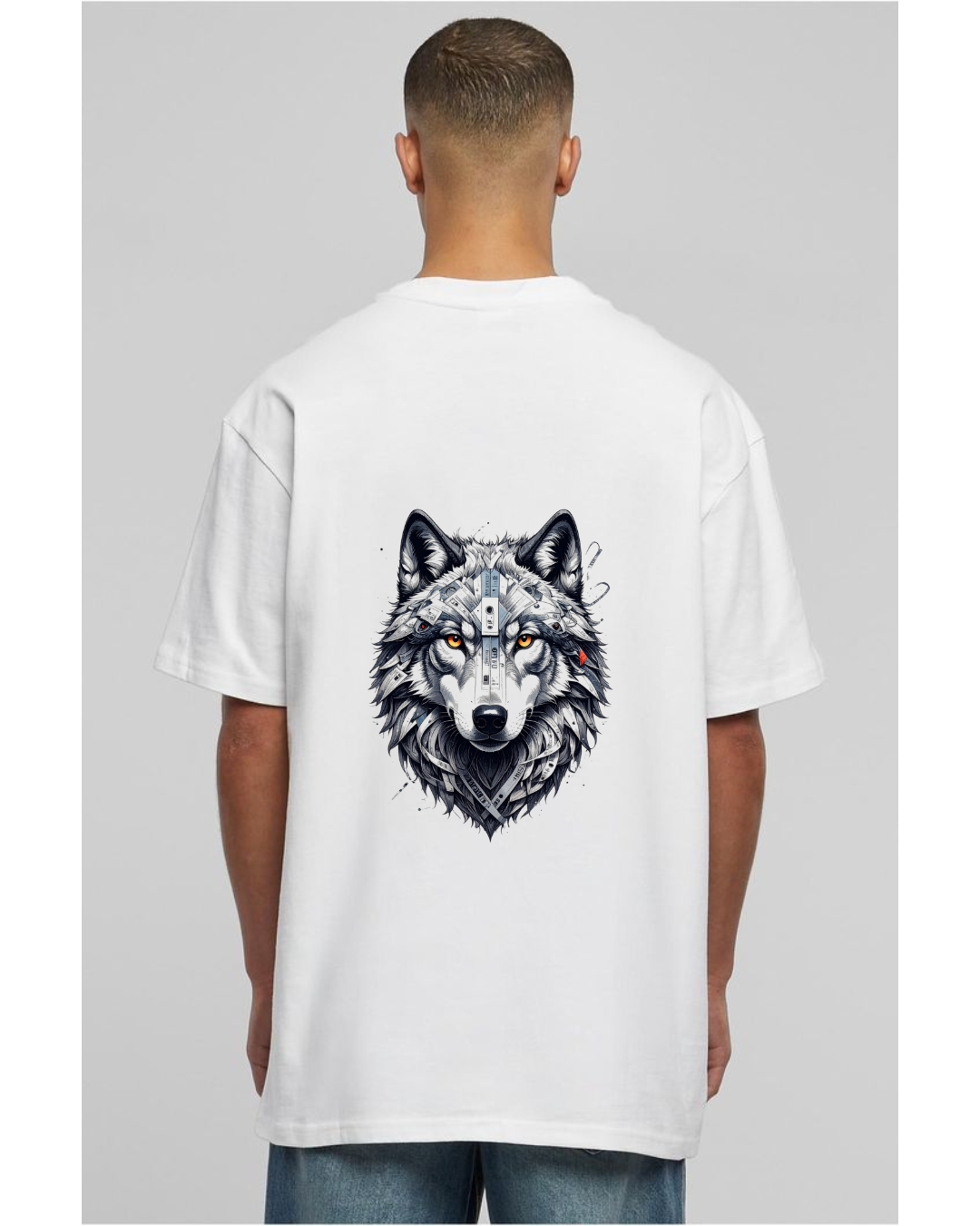 ThreadVerse | Cassette Wolf Oversized T-Shirt | Anime Streetwear | Unisex White Graphic Tee | DTF Printed