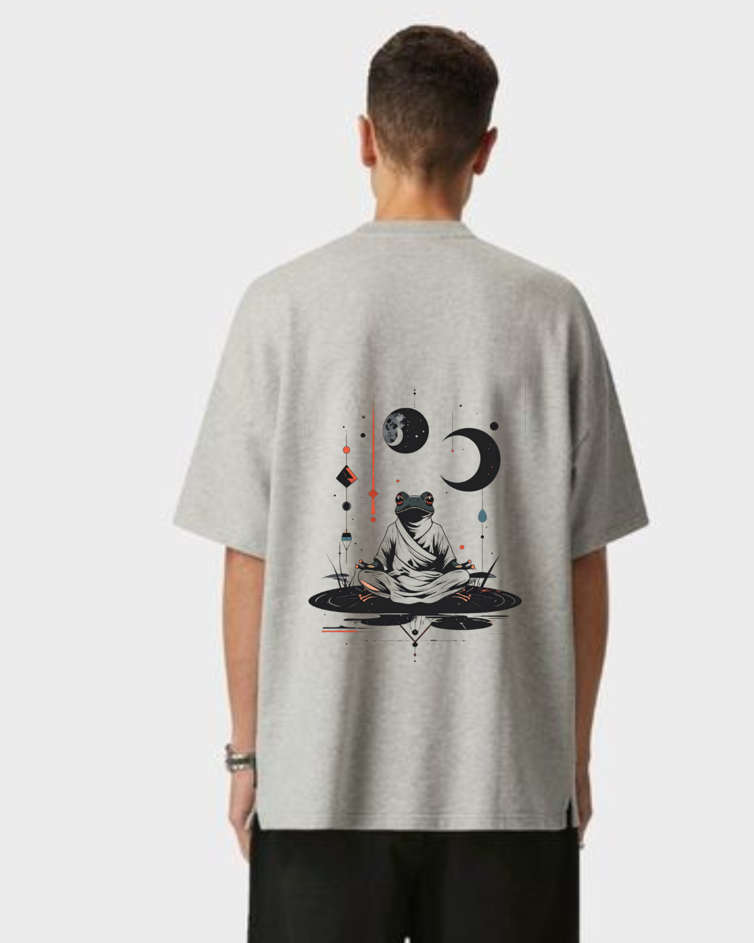 ThreadVerse | Monk Frog Oversized T-Shirt | Anime Streetwear | Unisex Grey Graphic Tee | DTF Printed