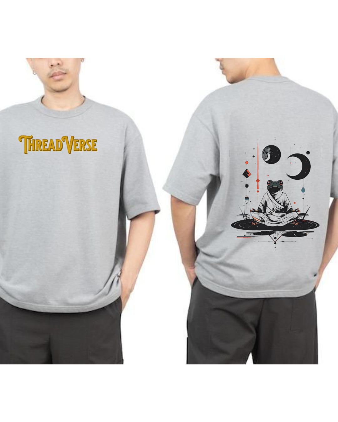ThreadVerse | Monk Frog Oversized T-Shirt | Anime Streetwear | Unisex Grey Graphic Tee | DTF Printed
