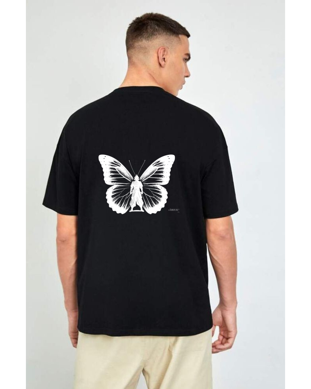 ThreadVerse | Samurai Moth Oversized T-Shirt | Anime Streetwear | Unisex Black Graphic Tee | DTF Printed