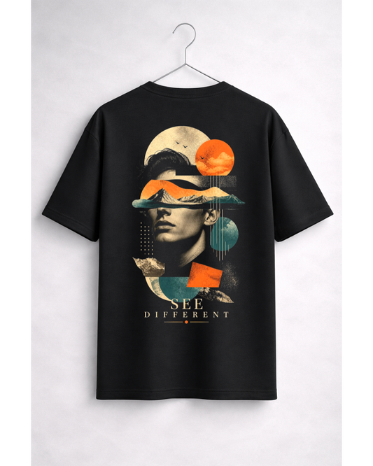 See Different Oversized Graphic T-Shirt – Abstract Collage Aesthetic Streetwear Tee
