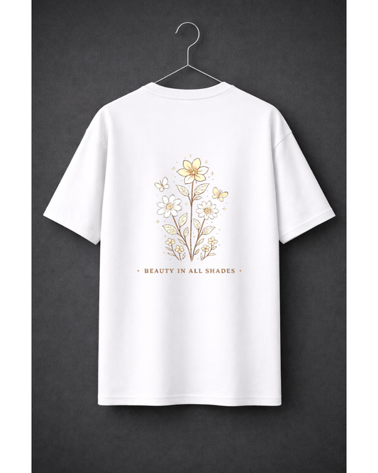 Beauty In All Shades Oversized T-Shirt – Minimal Floral Aesthetic Graphic Tee