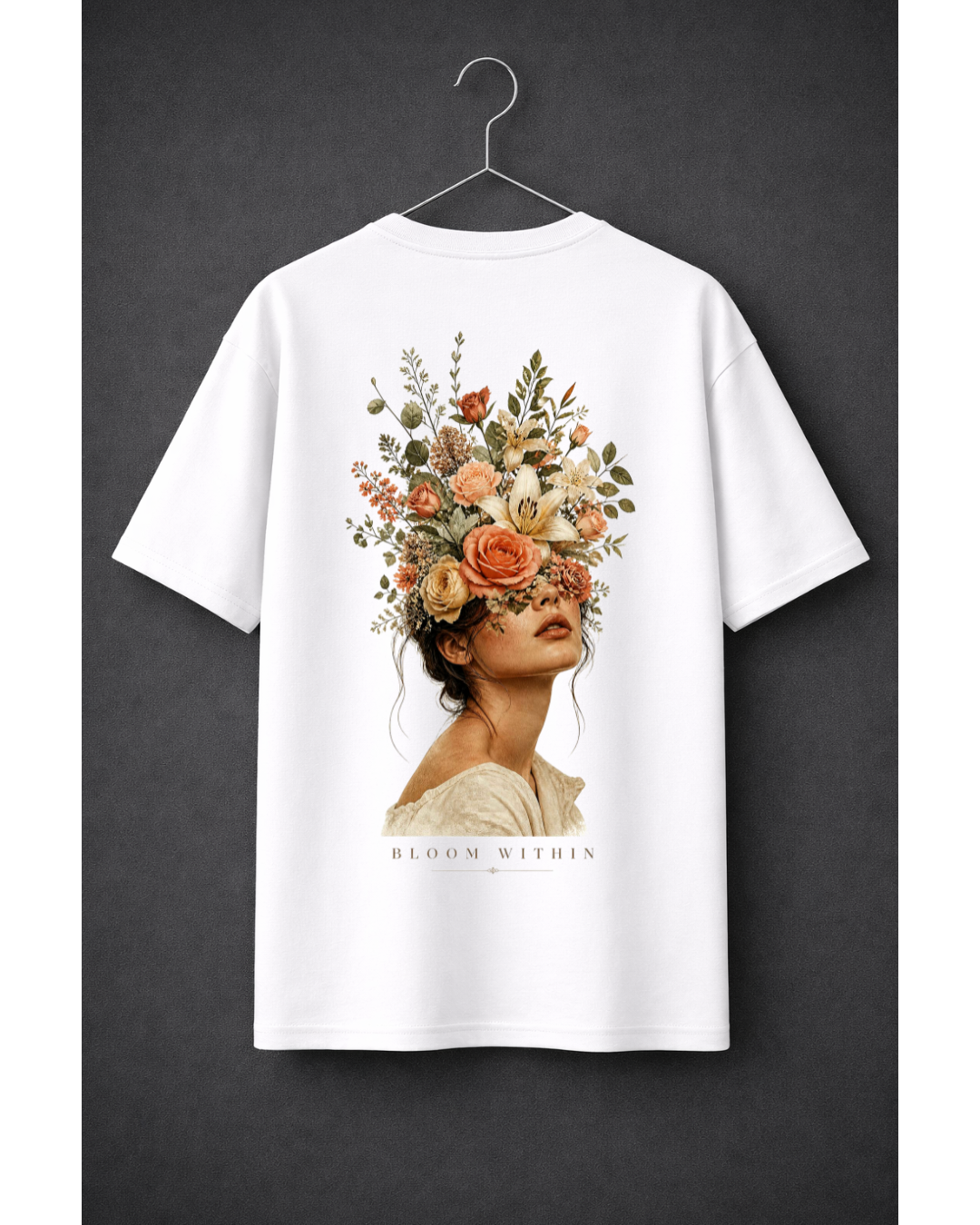 Bloom Within Oversized Graphic T-Shirt – Floral Portrait Aesthetic Streetwear Tee