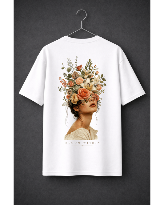 Bloom Within Oversized Graphic T-Shirt – Floral Portrait Aesthetic Streetwear Tee