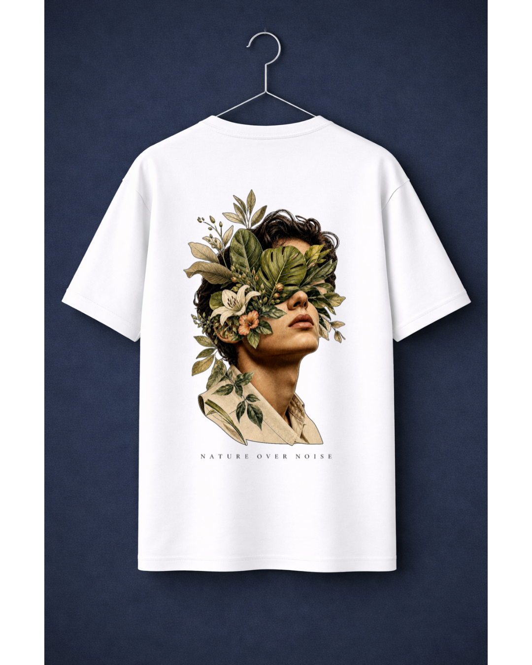 Nature Over Noise Oversized Graphic T-Shirt – Botanical Portrait Aesthetic Streetwear Tee