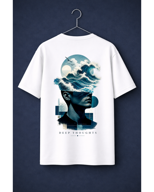 Deep Thoughts Oversized Graphic T-Shirt – Ocean Wave Portrait Aesthetic Streetwear Tee