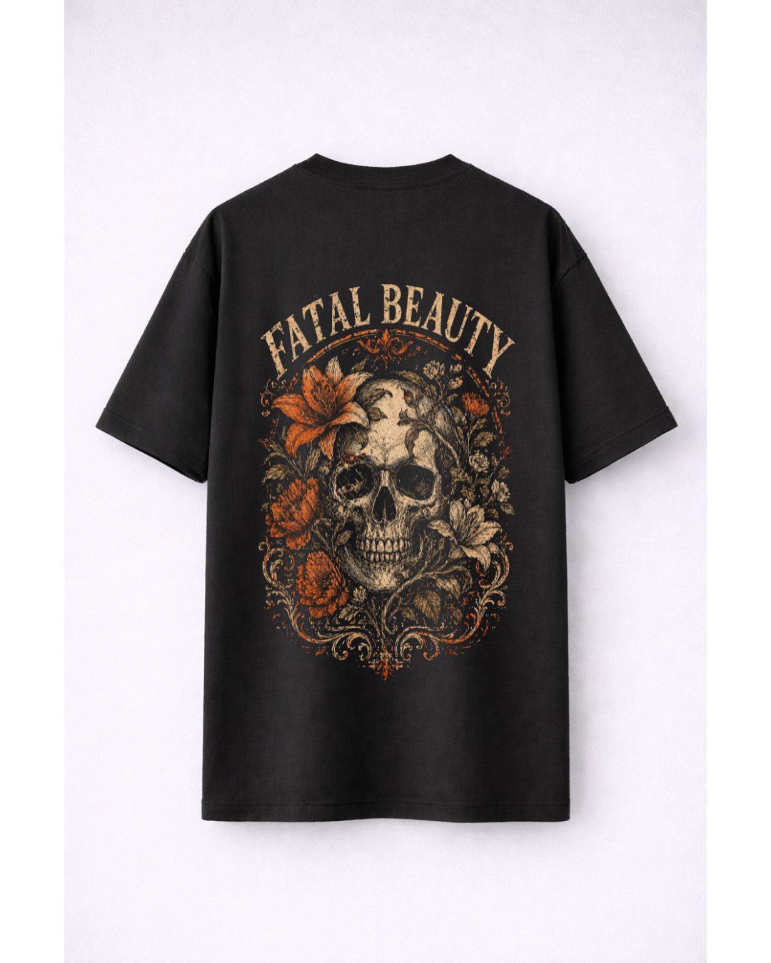 Fatal Beauty Skull Oversized Graphic T-Shirt – Vintage Gothic Streetwear Tee