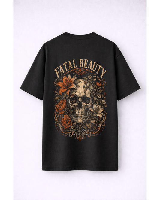 Fatal Beauty Skull Oversized Graphic T-Shirt – Vintage Gothic Streetwear Tee