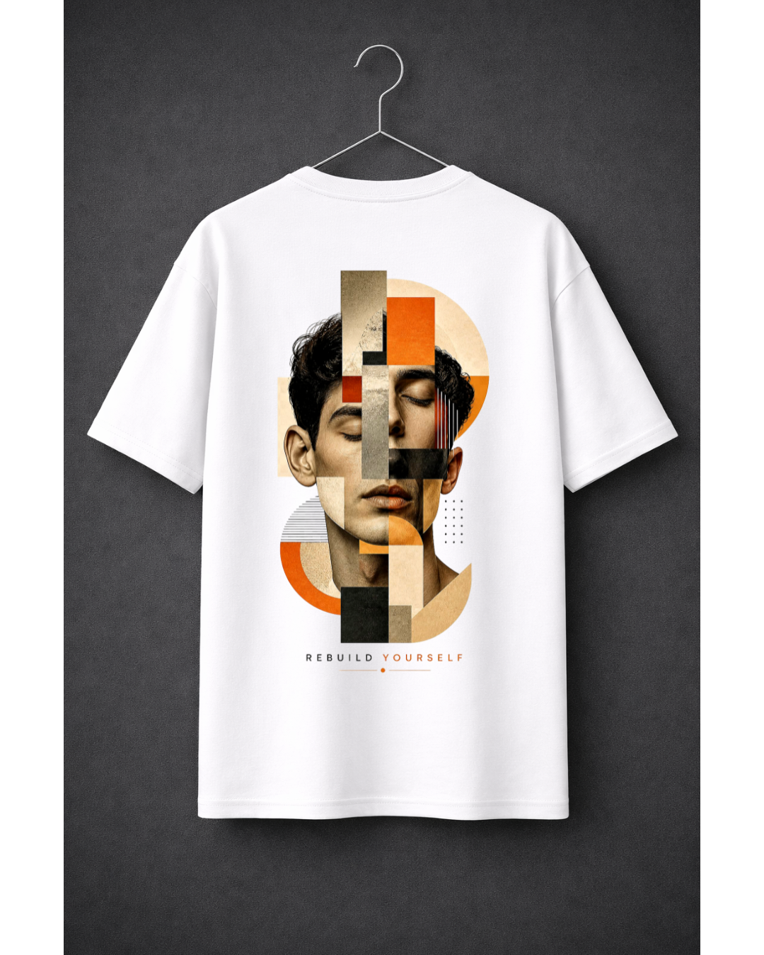 Rebuild Yourself Oversized Graphic T-Shirt – Abstract Collage Face Streetwear Tee
