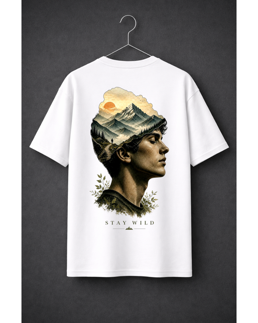 Stay Wild Oversized Graphic T-Shirt – Mountain Landscape Portrait Streetwear Tee