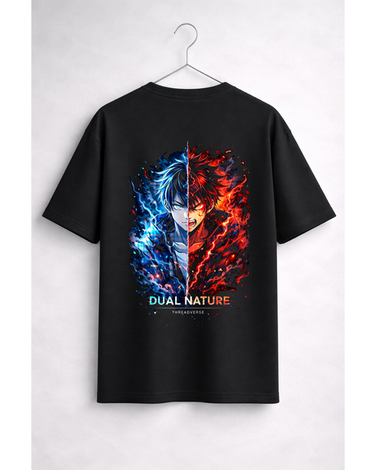 Dual Nature Anime Oversized T-Shirt – Fire vs Ice Streetwear