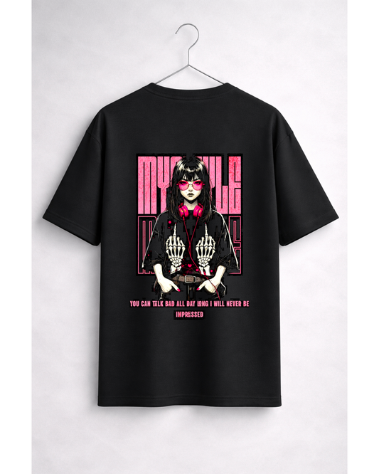 Threadverse Anime Attitude Oversized T-Shirt – Pink Aesthetic Streetwear Back Print