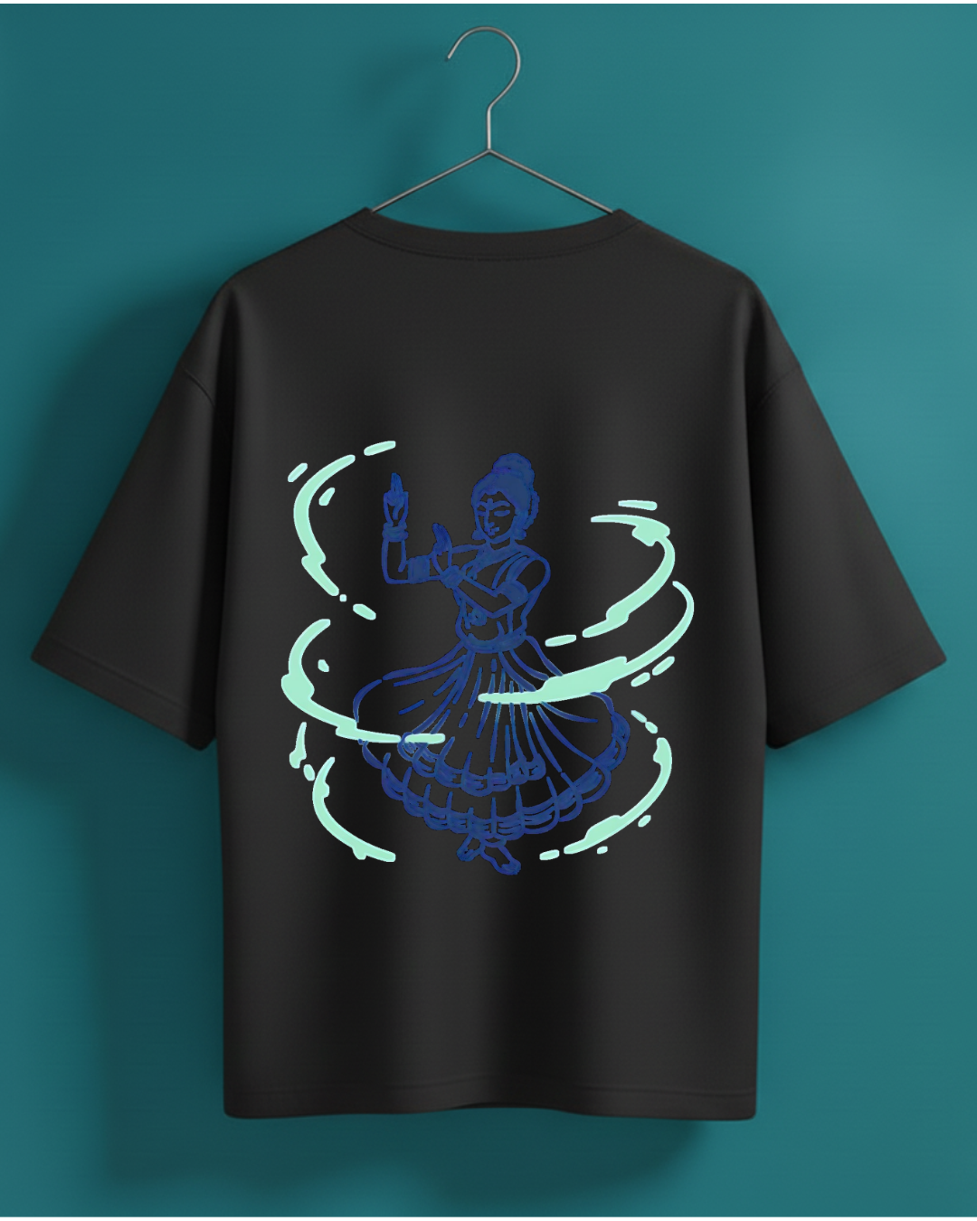 Kathak Cybersoul Oversized T-Shirt | Indian Classical Dance Anime Black Tee