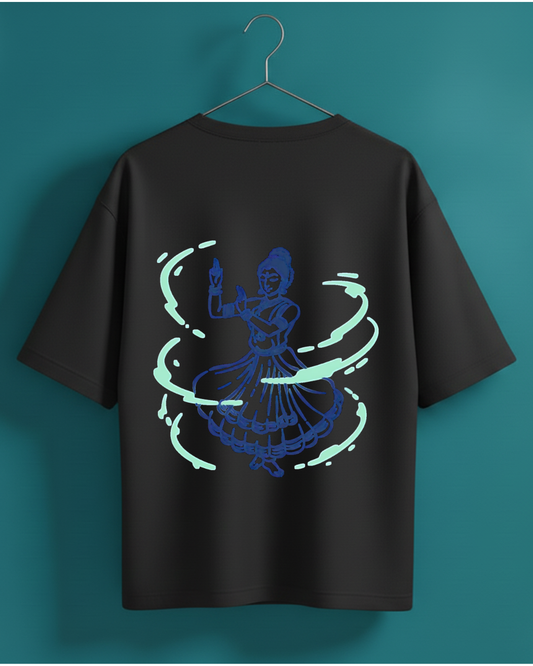 Kathak Cybersoul Oversized T-Shirt | Indian Classical Dance Anime Black Tee