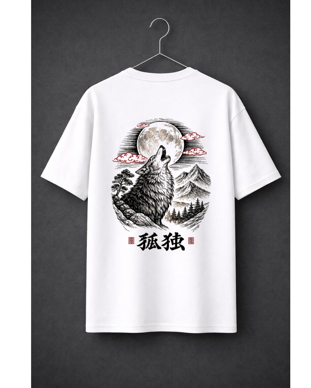 Wolf Moon Japanese T-Shirt – Howling Wolf Anime Streetwear Tee | Nature Samurai Aesthetic Graphic | Unisex Oversized T-Shirt