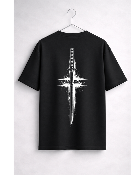 Samurai Katana Anime Oversized Black Graphic T-Shirt | DTF Print | Unisex