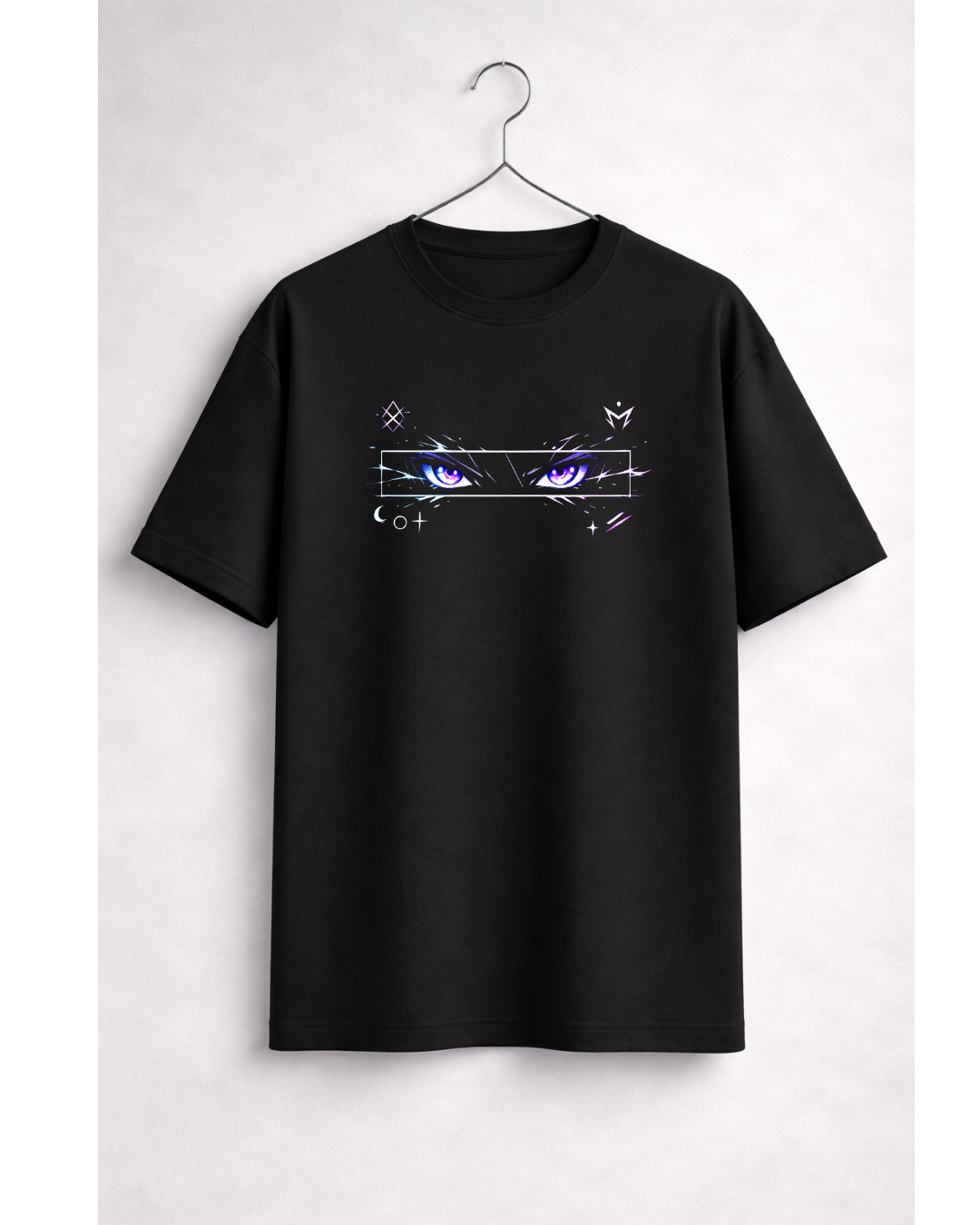 Anime Eyes Oversized Black T-Shirt | Dark Aesthetic Graphic Tee | DTF Print