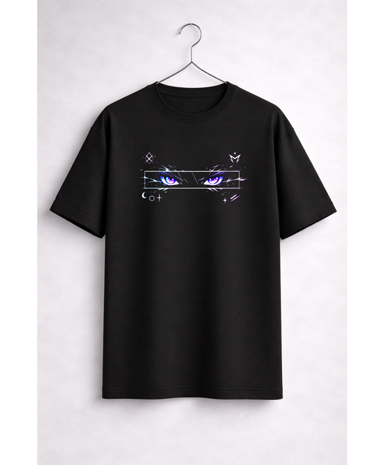Anime Eyes Oversized Black T-Shirt | Dark Aesthetic Graphic Tee | DTF Print