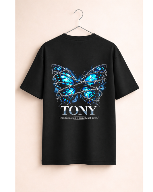 Tony Butterfly Barbed Wire Oversized T-Shirt | Transformation Is Earned | Graphic Print Tee