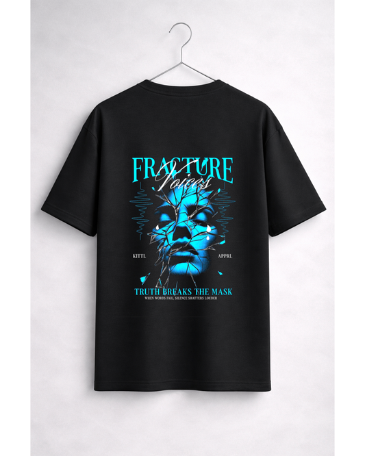 Fracture Voices Truth Breaks The Mask Oversized Black T-Shirt | Blue Glow Aesthetic Tee
