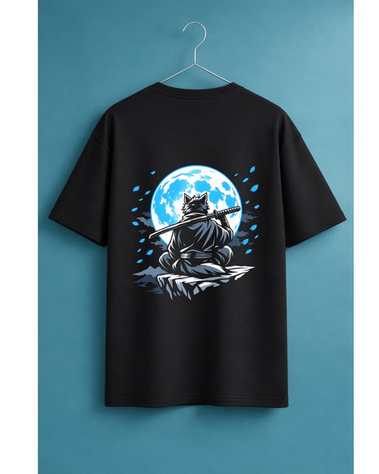 Samurai Wolf Anime T-Shirt Moon Graphic Streetwear