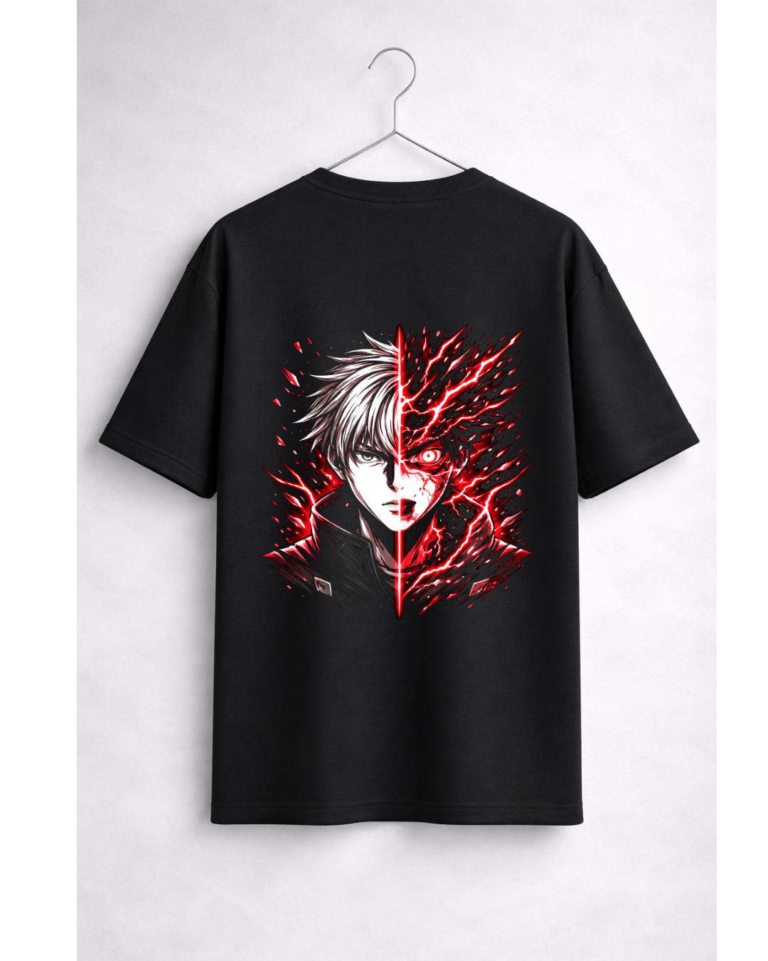 Anime Split Face T-Shirt Red Aesthetic Streetwear