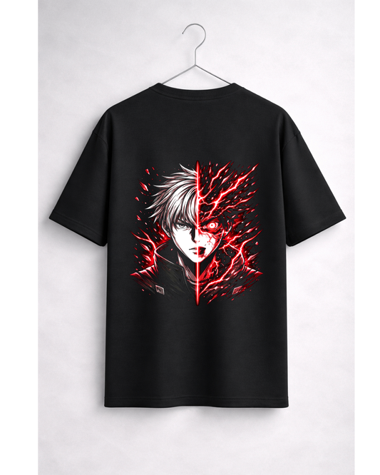 Anime Split Face T-Shirt Red Aesthetic Streetwear