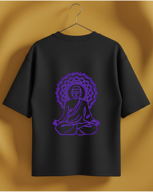 Neon Nirvana Oversized T-Shirt | Anime Mandala Meditation Black Tee