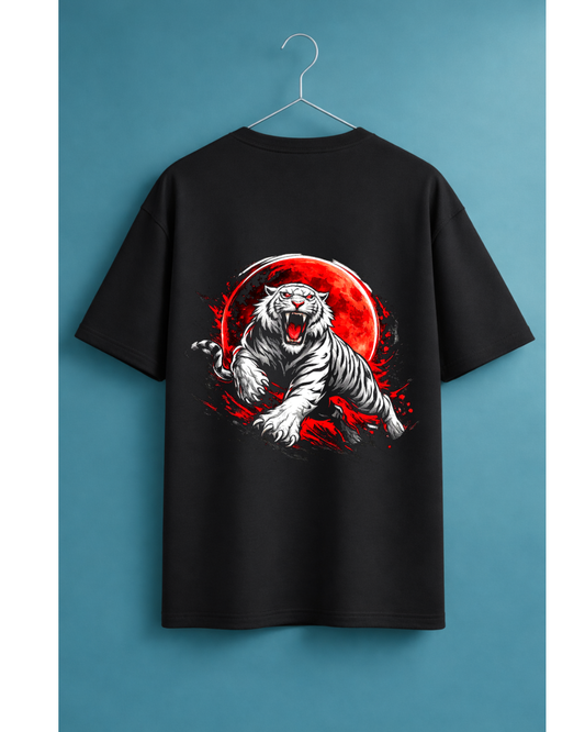 White Tiger Graphic T-Shirt Red Moon Anime Streetwear