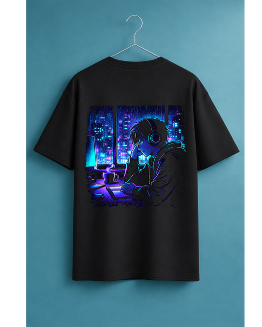 Lofi Anime Boy T-Shirt Night City Aesthetic Streetwear