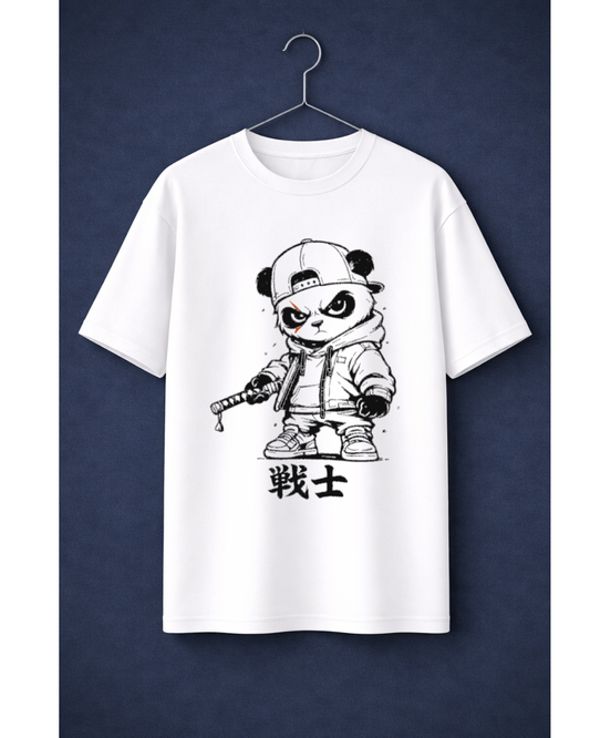 Panda Samurai Streetwear T-Shirt – Cute Warrior Anime Graphic Tee | Japanese Style Katana Design | Unisex Black T-Shirt