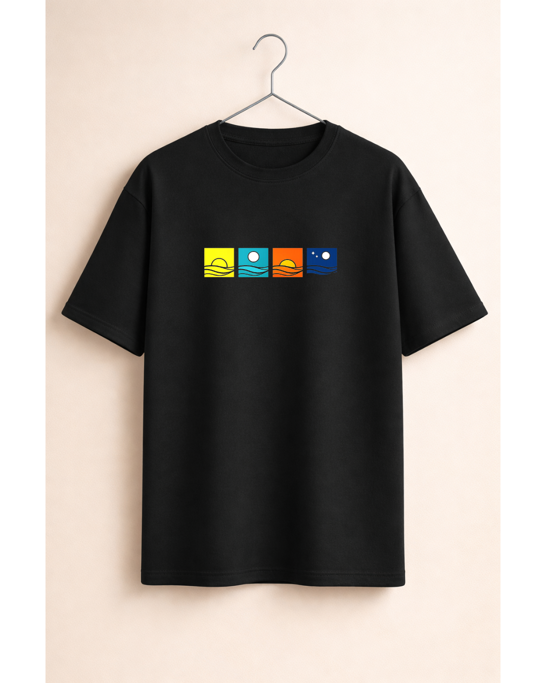 Minimal Sunset Squares Oversized T-Shirt – Retro Aesthetic Beach Graphic Tee