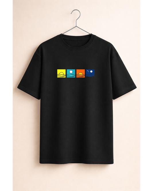 Minimal Sunset Squares Oversized T-Shirt – Retro Aesthetic Beach Graphic Tee